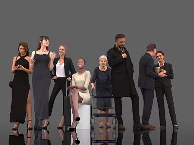 Group of Diverse People With Different Ages Genders in Formal Casual Attire Standing Conversing Indoors 3d model