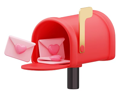 Red Open Mailbox On Black Post With Pink Envelopes And Heart Design 3d model