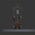 Antique Weapon with Circular Base Red Metallic Bell Top Spikes and Snowy White Covering