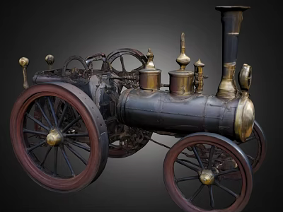 Vintage Steam Powered Car With Large Wheels Black Body And Brass Components 3d model