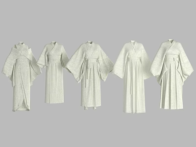 Five Different Styles Of White Robes With Textured Fabric And Loose Fit Design 3d model