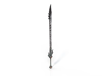 Medieval Decorative Spear With Intricate Carvings And Ornamental Handle Design 3d model