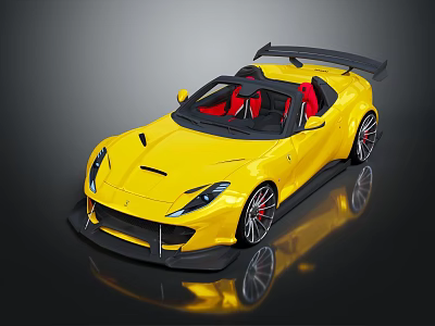 Yellow Convertible Sports Car With Red Seats Rear Spoiler And Sleek Exterior Design 3d model