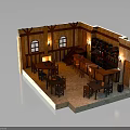 Vintage Pub Interior With Wooden Bar Counter Wine Racks And Wall Lamps
