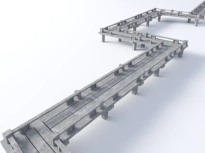 Modern Scenic Landscape Bridge With Curved Structure Gray Material And Railings 3d model