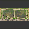 Ancient Scenic Landscape With Stone Pillars Arches Red Pedestals Green Vines And Sandy Ground