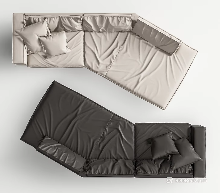 Modern Sectional Sofa Set With Light And Dark Colors And Decorative Pillows 3d model