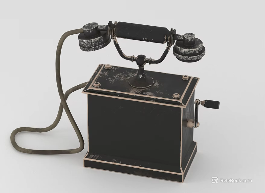 Vintage Rotary Telephone With Classic Black Body And Curved Handset Design 3d model 