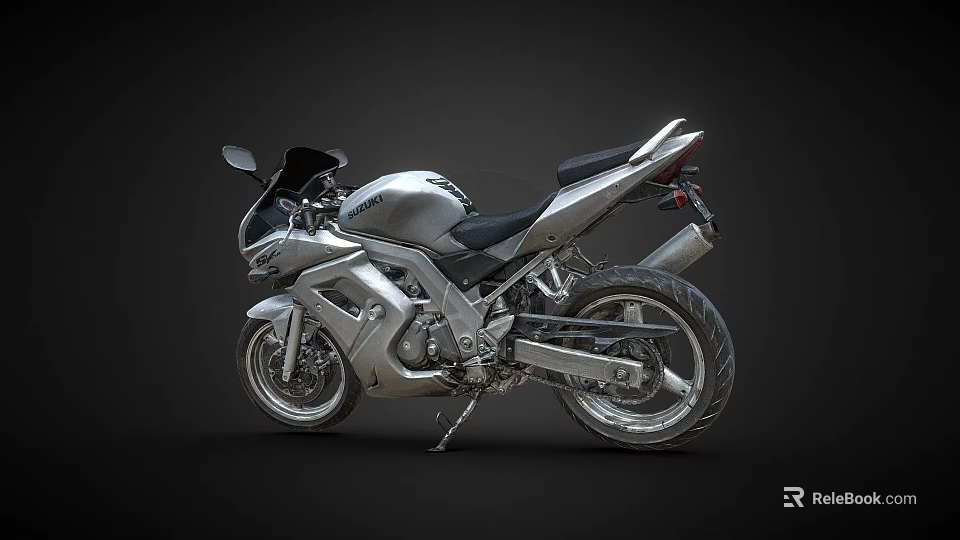Sleek Modern Sport Motorcycle Design With Silver Body And Black Seat 3d model 