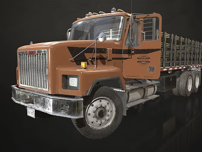 Brown Durable Utility Truck With Front Grille And Open Cargo Bed Design 3d model