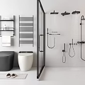 Modern Bathroom Set With Toilets Shower System Towel Rack Shelf Slippers And Mat