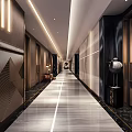 Luxurious Modern KTV Hallway Design With Shiny Marble Floor Recessed Lighting And Stylish Wall Panels