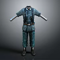 Blue Military Style Uniform Costume With Suspenders Leather Belt Metallic Sleeves And Boots