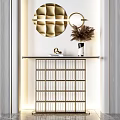 Elegant Console Table With Gold Circular Mirror Pampas Grass And Metal Frame Storage 3d model