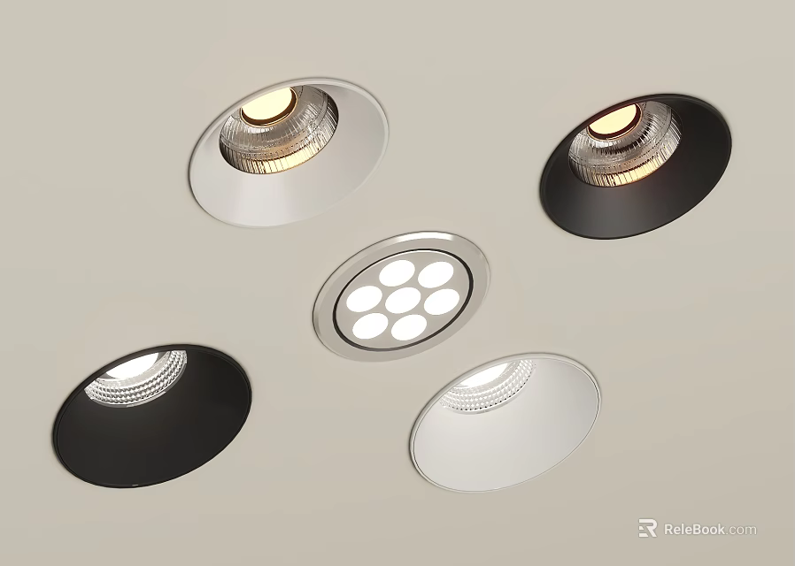 Modern Downlights And Spotlights In Black And White Ceiling Light Design 3d model 