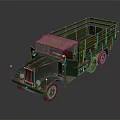 Vintage Green Utility Truck With Open Cargo Bed And Brown Canvas Cover