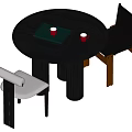 Black Round Dining Table Set With Two Chairs White And Black Design 3d model
