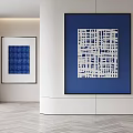 Abstract Painting With Blue Background And White Geometric Patterns In Modern Interior 3d model