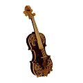 Ornate Violin With Intricate Golden Carvings And Dark Wooden Body
