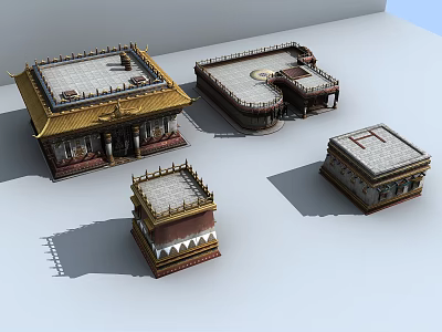 Ancient Architecture Models With Various Traditional Rooftops And Carved Details 3d model