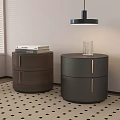 Modern Dark Brown And Gray Nightstands With Drawers And Metal Handles In Bedroom With Books