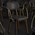 Elegant Black Leather Dining Chairs With Gold Metal Arms And Wooden Legs Design