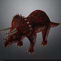 Detailed Red Triceratops Dinosaur 3D Render With Horns Spikes And Scaly Skin