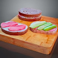 Fresh Sandwich with Sliced Bread Ham and Cucumber on Wooden Cutting Board