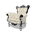 Classic Single Sofa With Ornate Carved Design Black Accented Arms And Floral Upholstery