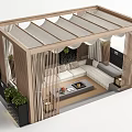 Modern Covered Patio Design Featuring Irregular Shaped Sofa Wooden Structure And Green Plants