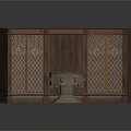 Traditional Architectural Wooden Structure With Detailed Carvings And Stone Fountain Basin