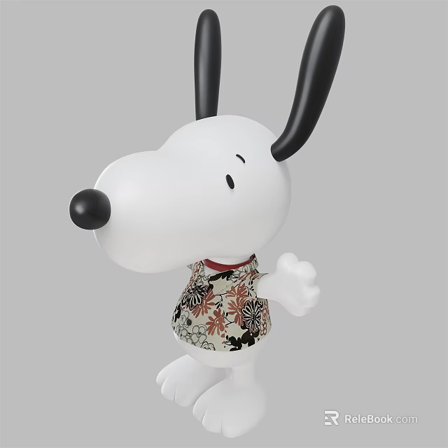 Snoopy Plush Toy With White Body Black Ears Red Collar And Floral Vest 3d model 