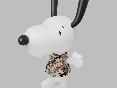 Snoopy Plush Toy With White Body Black Ears Red Collar And Floral Vest 3d model