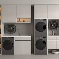 Modern Bathroom Cabinet Rack Interior With Washing Machine Dryer Sink And Storage Shelves