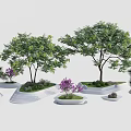 Creative Tree Planters Design With Various Shapes Green Trees Purple Flowers 3d model