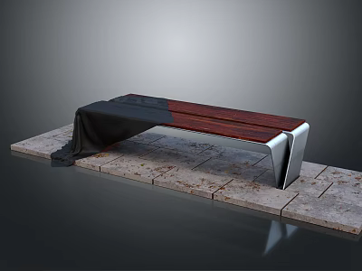 Modern Outdoor Bench with Red Wooden Slats Black Covering and Silver Metal Frame 3d model