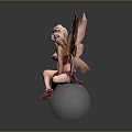 Woman Fairy Statue With Leaf Shaped Wings Sitting On Transparent Sphere