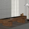 Modern Minimalist Interior With Wooden Bench Decorative Containers Blinds And Floor Lamp