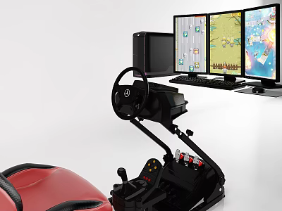 Entertainment Electronics Racing Game Simulator with Steering Wheel Pedals and Multiple Monitors 3d model