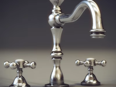 Elegant Silver Metal Faucet With Two Spherical Handles And Classic Decorative Details 3d model