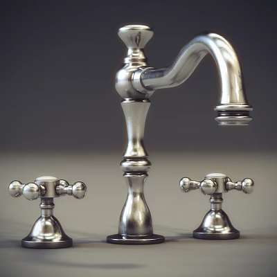 Elegant Silver Metal Faucet With Two Spherical Handles And Classic Decorative Details 3d model