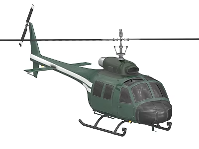 Detailed Green Helicopter with White Stripe Rotors and Airframe Structure 3d model