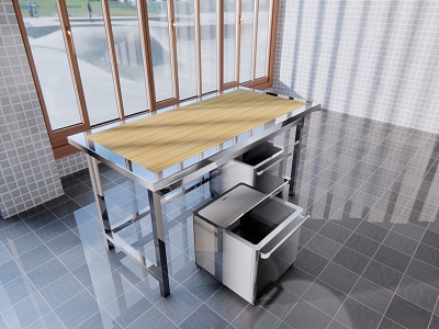 Wooden workbench with flour truck 3d model