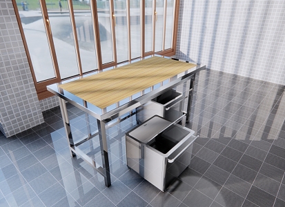 Wooden workbench with flour truck 3d model