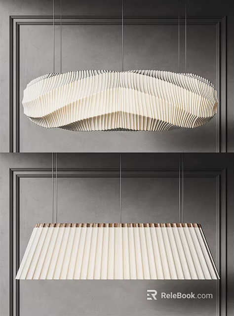 Modern Wavy Pleated Chandelier with Fabric Design in Living Room Interior 3d model 