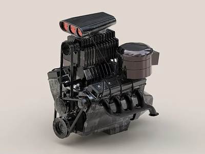 Detailed Black Automotive Engine 3D Model With Mechanical Parts And Components 3d model