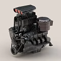 Detailed Black Automotive Engine 3D Model With Mechanical Parts And Components