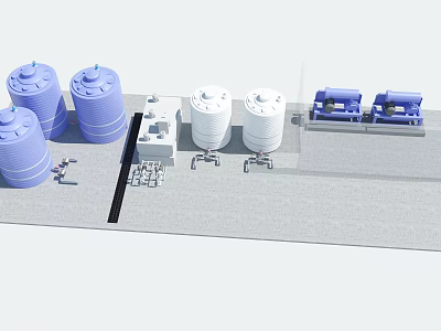 Industrial Storage Tank Setup Featuring Blue White Tanks And Piping Equipment 3d model