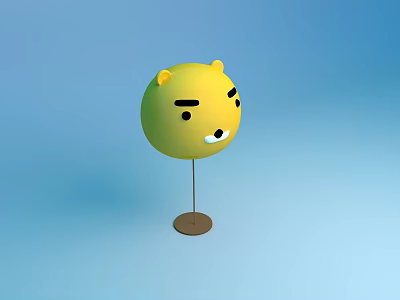 Yellow Round Ball Table Lamp With Cartoon Face And Brown Base On Light Blue Background 3d model