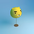 Yellow Round Ball Table Lamp With Cartoon Face And Brown Base On Light Blue Background